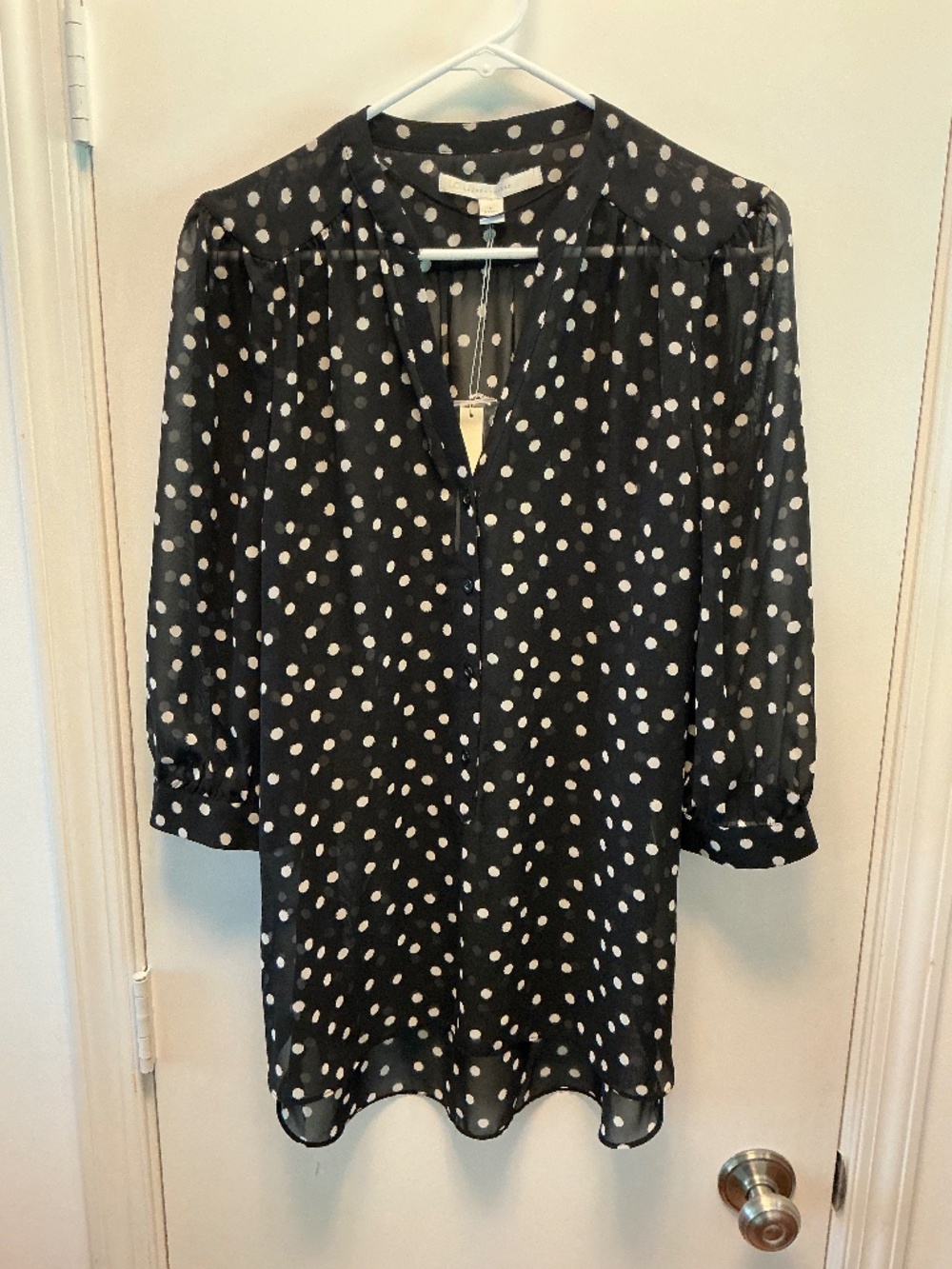 LC Lauren Conrad Black & White Polka Dot Sheer Blouse - Size Large